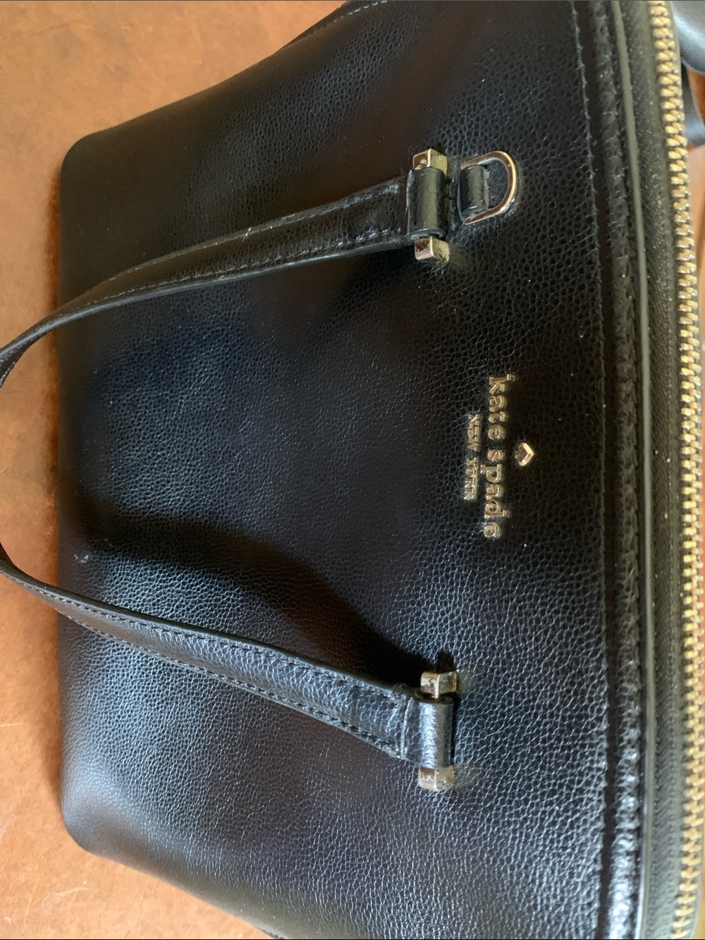 kate spade black pebbled leather shoulder tote with gold hardware